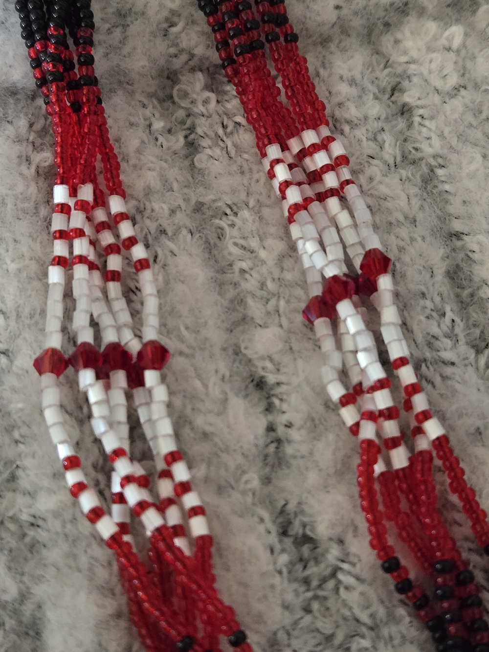Handmade Red, White & Black Beaded Dangle Earrings With Mini Hearts - Picture 3 of 5
